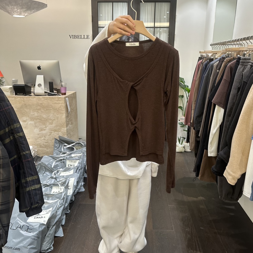 VIBELLE東大門代購女裝新款26春夏休閑時尚推薦長袖T恤特價VIBELLE長袖T恤圖色1