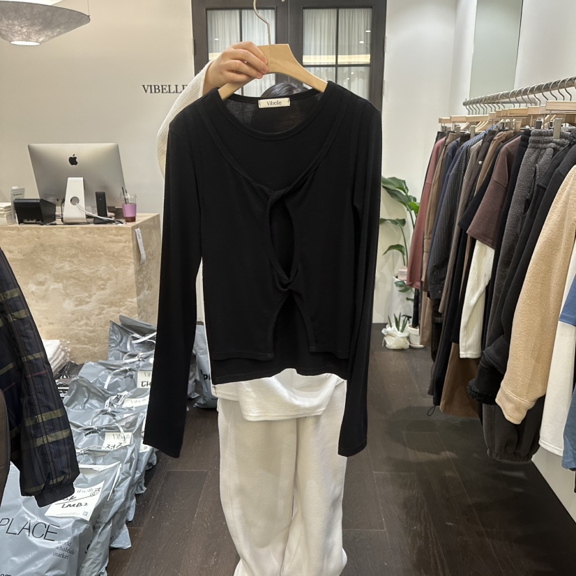 VIBELLE東大門代購女裝新款26春夏休閑時尚推薦長袖T恤特價VIBELLE長袖T恤圖色2
