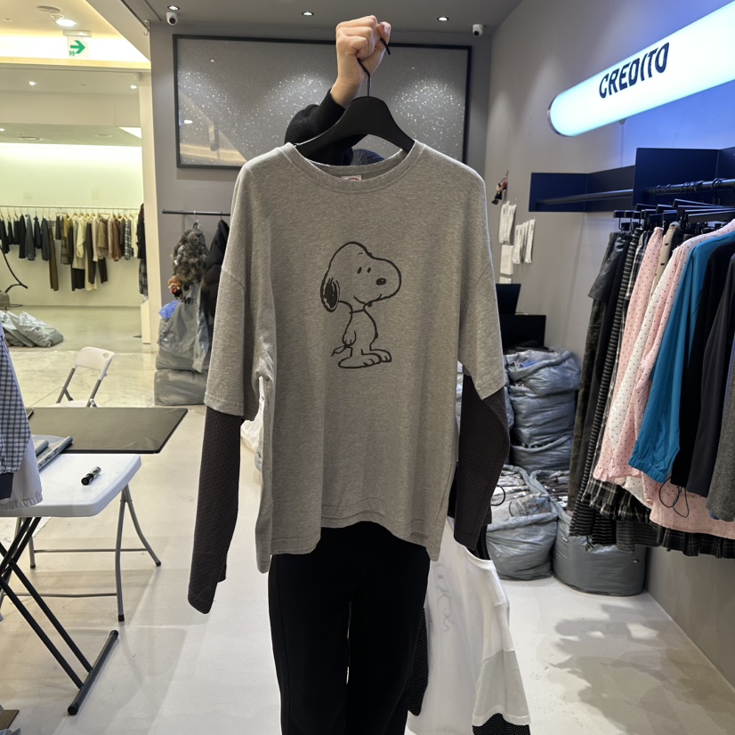 CREDITO東大門代購女裝新品推薦26春夏時尚長袖T恤假兩件CREDITO長袖T恤圖色2