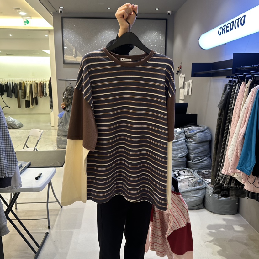 CREDITO東大門代購女士新款推薦休閑26春夏時尚人氣長袖T恤CREDITO長袖T恤圖色2