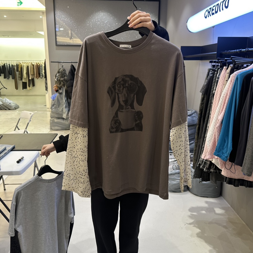 CREDITO韓國代購女士新品人氣時尚26春夏熱賣推薦長袖T恤CREDITO長袖T恤圖色2