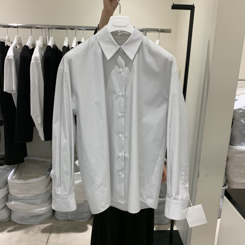 MASCULINE東大門實拍女士新品職業時尚推薦襯衫蕾絲衫條紋棉MASCULINE襯衫/蕾絲衫圖色1