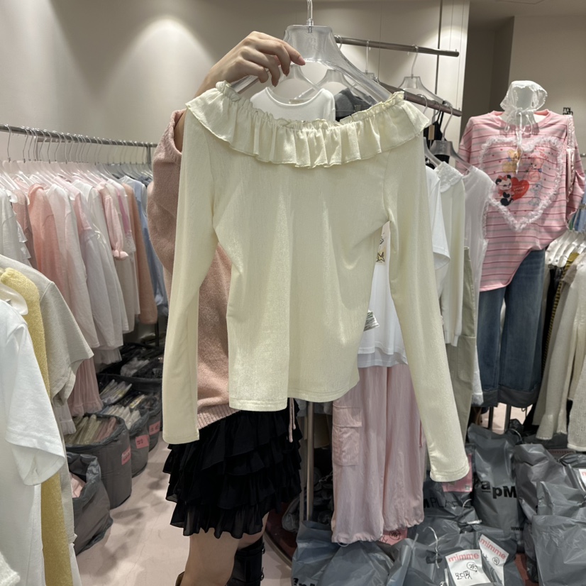 MIMME/LOOKK東大門直郵女士新款職業26春夏長袖T恤荷葉邊MIMME/LOOKK長袖T恤