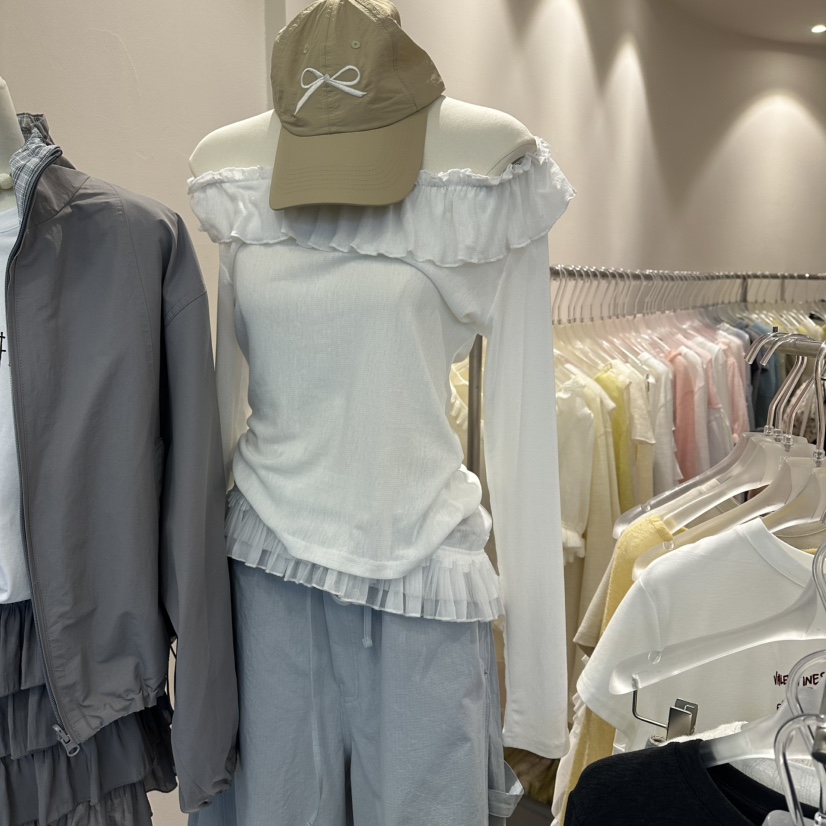 MIMME/LOOKK東大門直郵女士新款職業26春夏長袖T恤荷葉邊MIMME/LOOKK長袖T恤圖色1