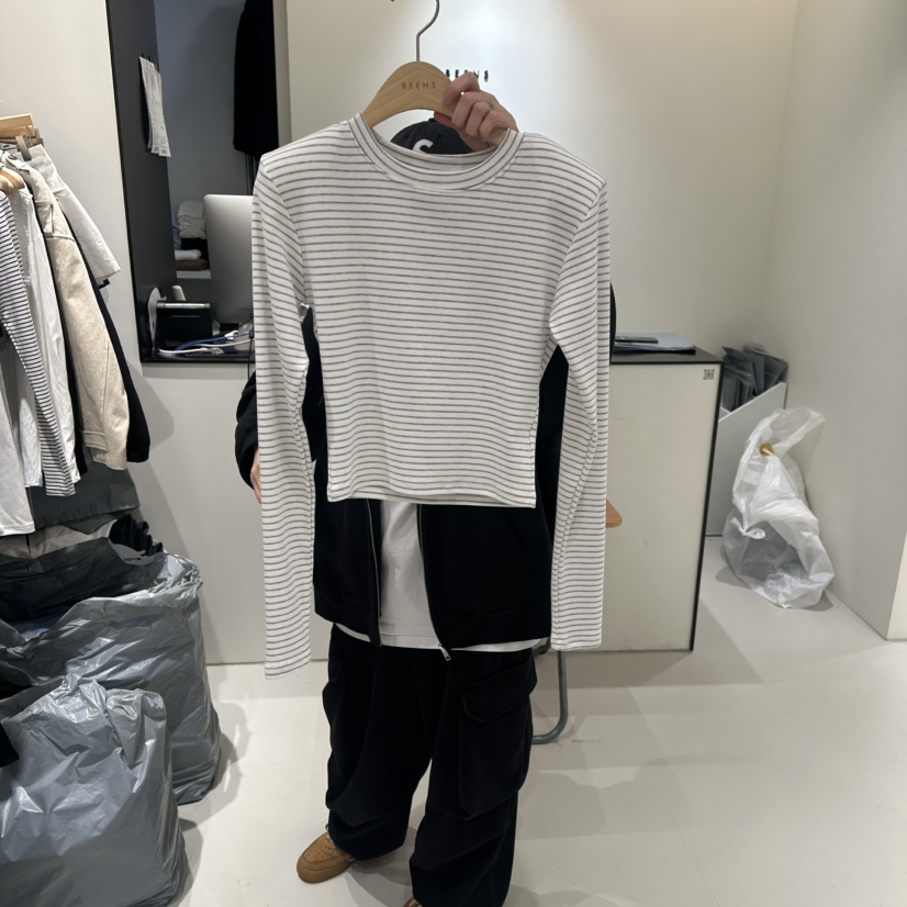 BEENS韓國直郵女士新品休閑熱賣真品時尚職業推薦長袖T恤BEENS長袖T恤圖色1
