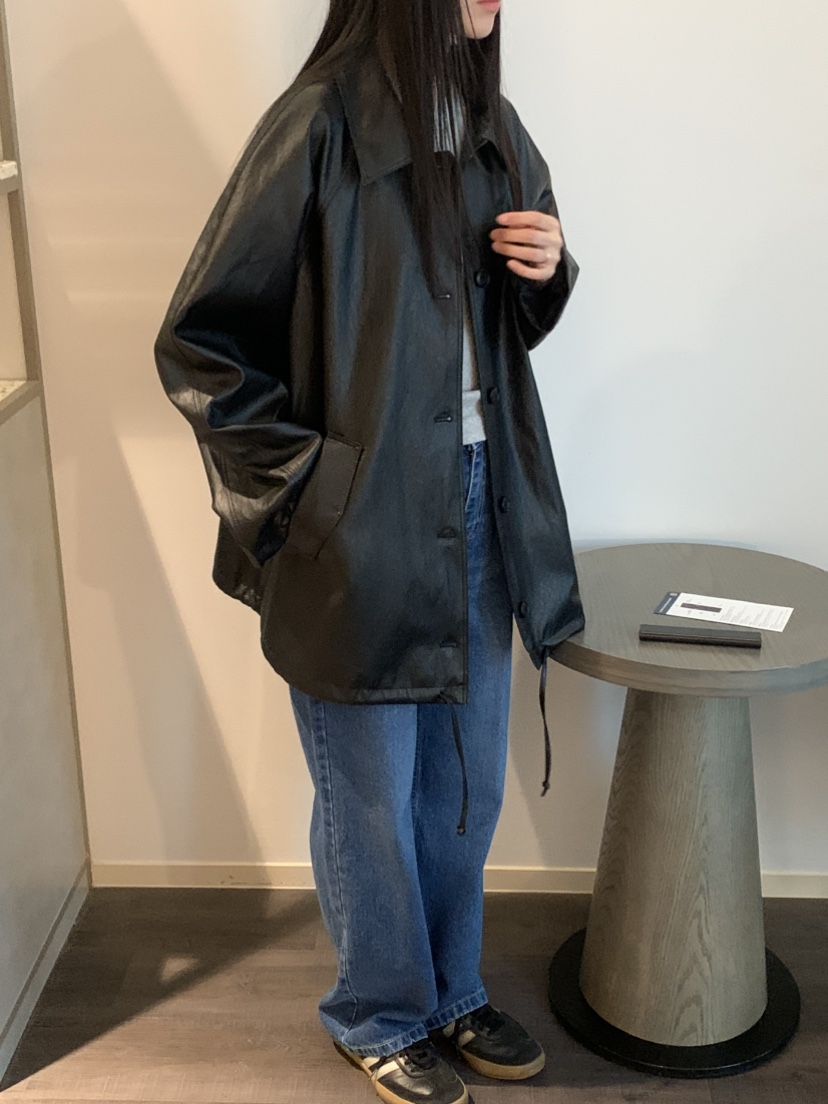 NOUVEAU韓國代購女裝新品熱賣時尚真品人氣中長款大衣皮革NOUVEAU中長款大衣