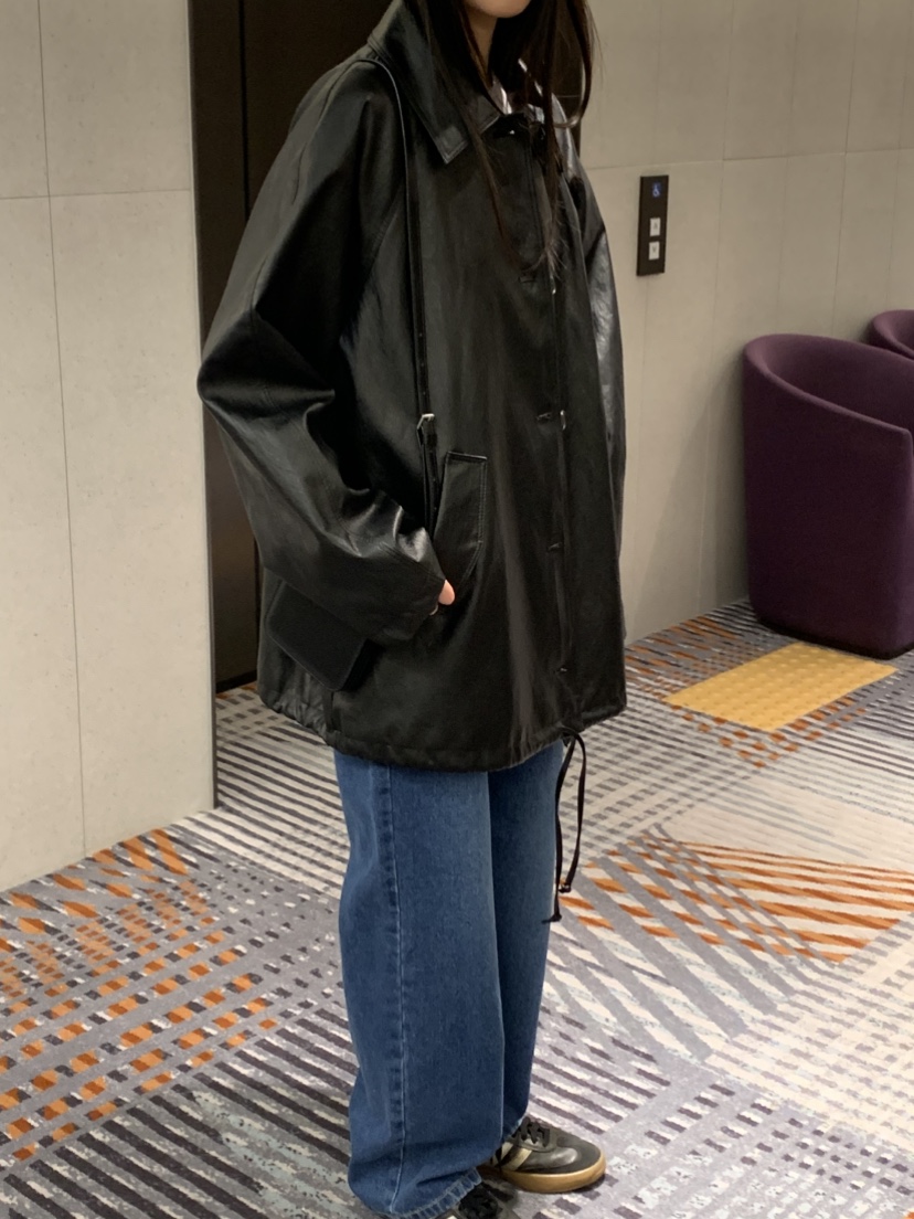 NOUVEAU韓國代購女裝新品熱賣時尚真品人氣中長款大衣皮革NOUVEAU中長款大衣