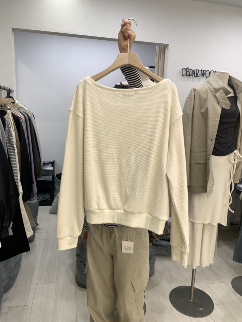 CEDARWOOD東大門直郵女裝新款熱賣職業時尚衛衣華夫格露肩CEDAR WOOD衛衣