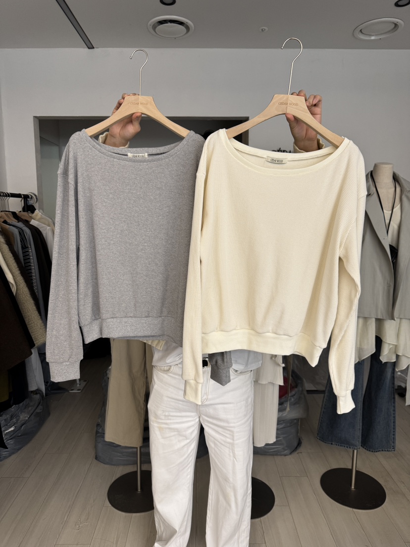 CEDARWOOD東大門直郵女裝新款熱賣職業時尚衛衣華夫格露肩CEDAR WOOD衛衣