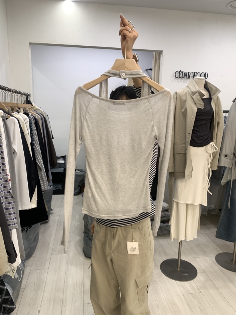 CEDARWOOD東大門代購女裝新品熱賣推薦休閑真品長袖T恤露肩CEDAR WOOD長袖T恤