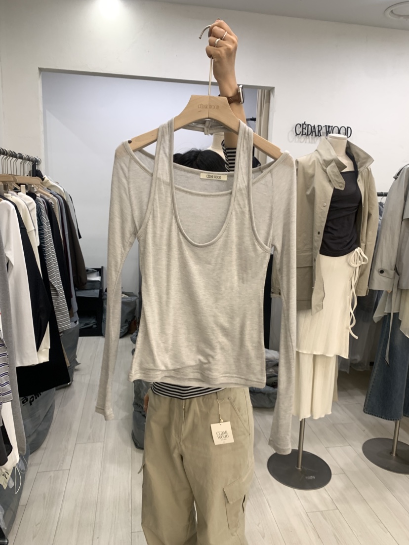 CEDARWOOD東大門代購女裝新品熱賣推薦休閑真品長袖T恤露肩CEDAR WOOD長袖T恤圖色2