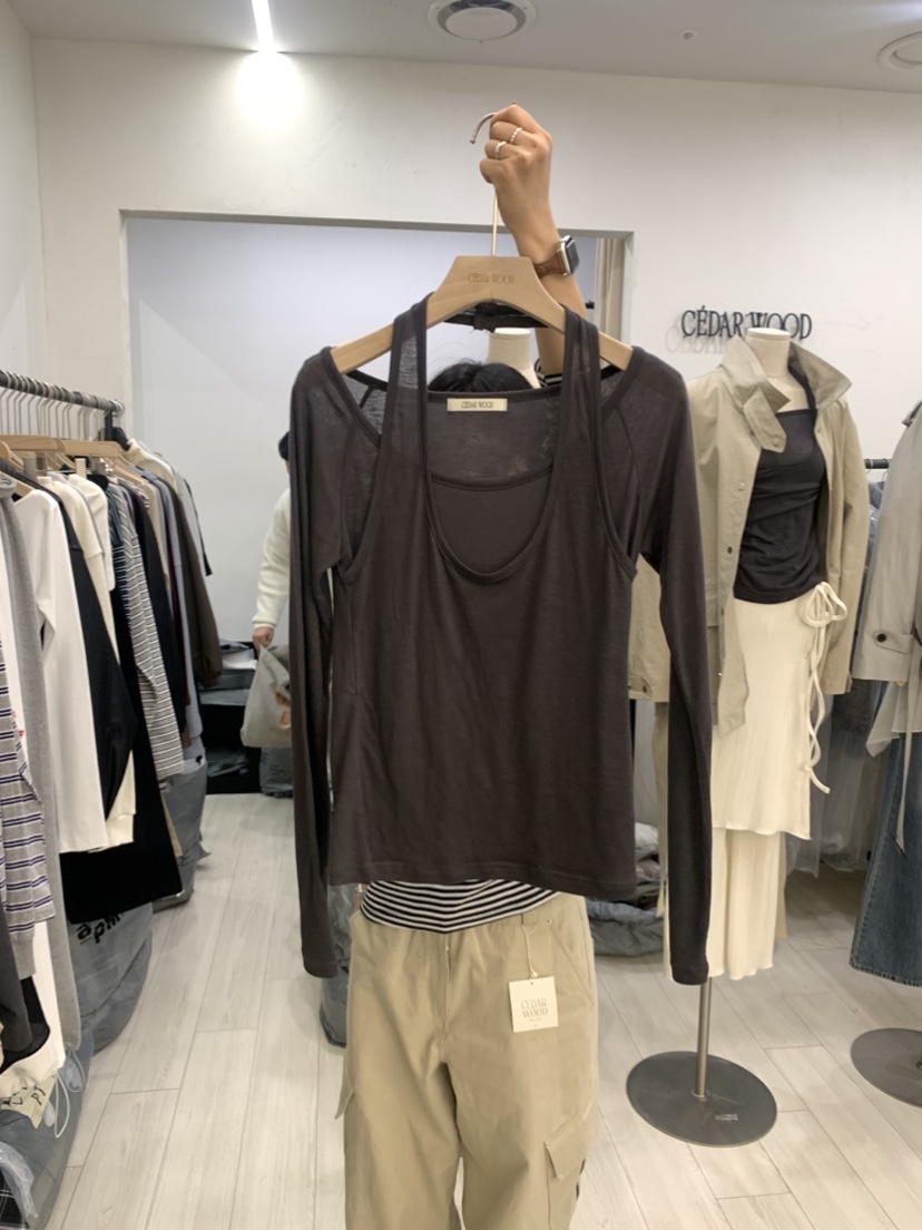CEDARWOOD東大門代購女裝新品熱賣推薦休閑真品長袖T恤露肩CEDAR WOOD長袖T恤圖色3