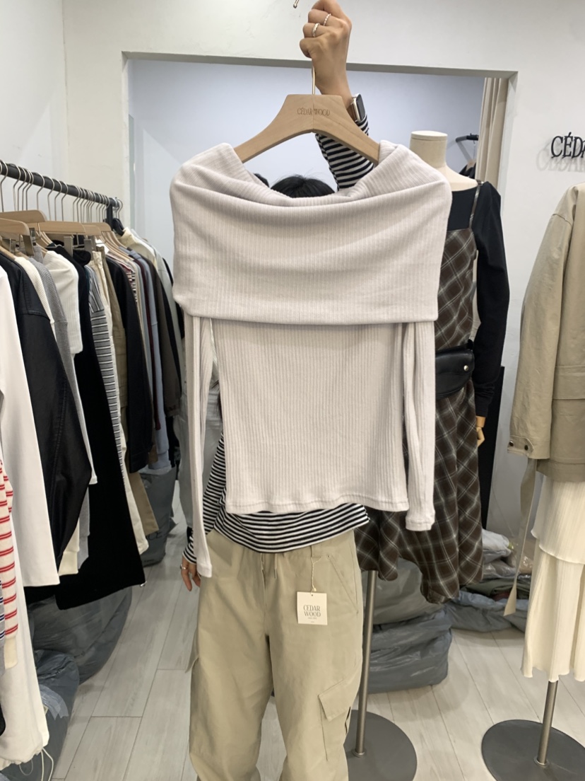 CEDARWOOD韓國直郵女士新品職業真品推薦休閑長袖T恤露肩CEDAR WOOD長袖T恤圖色1