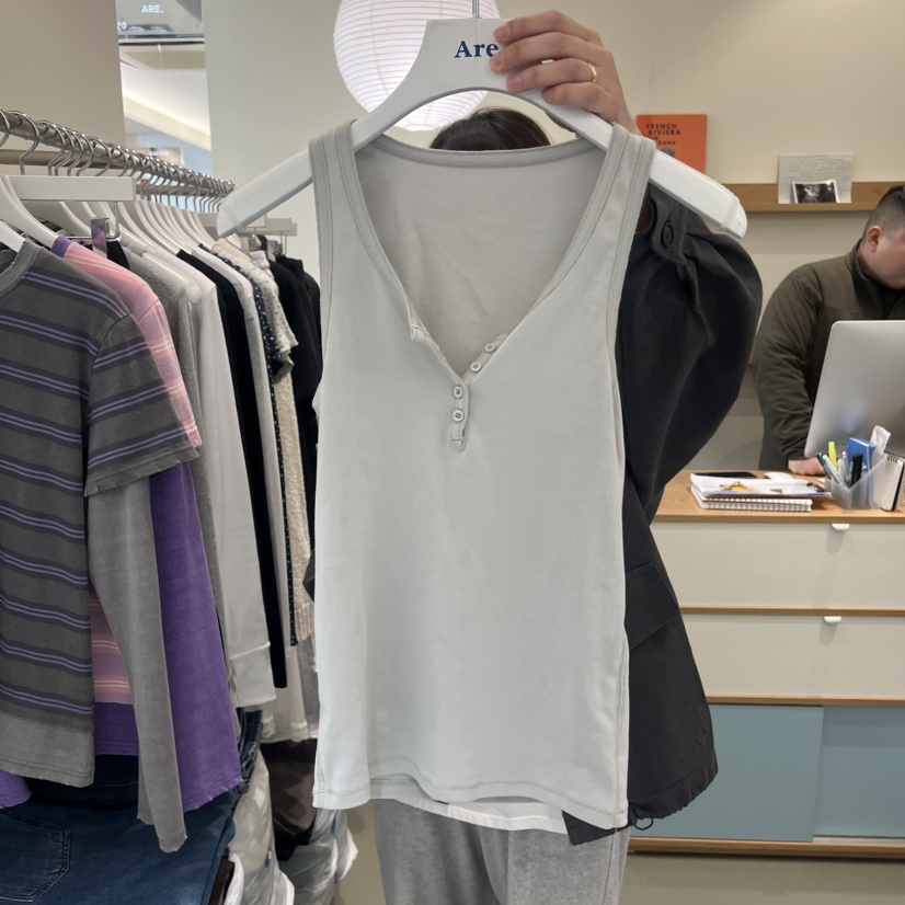 ARE東大門代購女士新品職業推薦休閑真品吊帶背心紐扣羅紋ARE YOU/ARE吊帶/背心圖色1