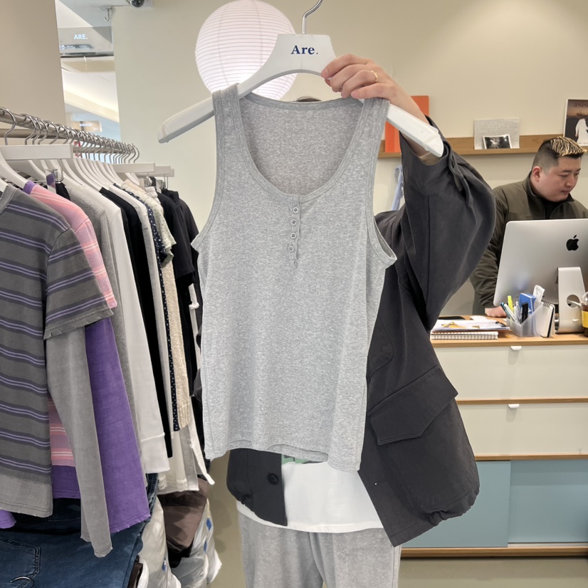 ARE東大門代購女士新品職業推薦休閑真品吊帶背心紐扣羅紋ARE YOU/ARE吊帶/背心圖色2