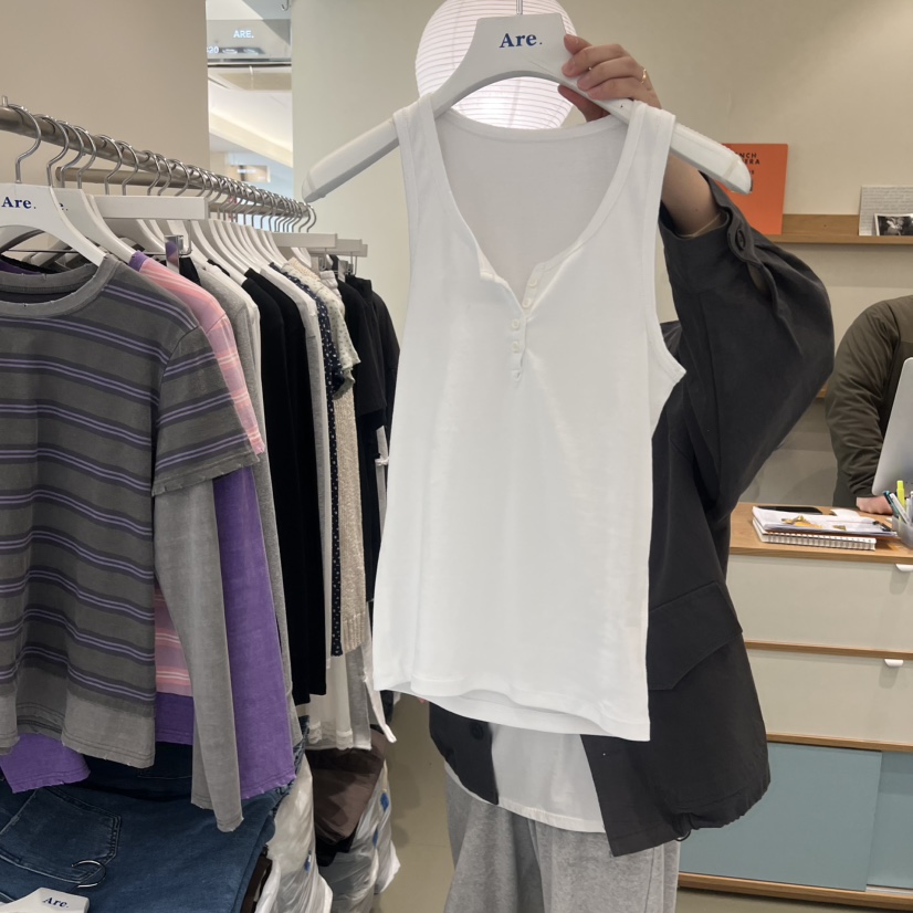 ARE東大門代購女士新品職業推薦休閑真品吊帶背心紐扣羅紋ARE YOU/ARE吊帶/背心圖色3