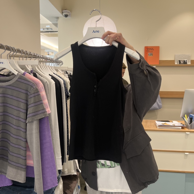 ARE東大門代購女士新品職業推薦休閑真品吊帶背心紐扣羅紋ARE YOU/ARE吊帶/背心圖色4