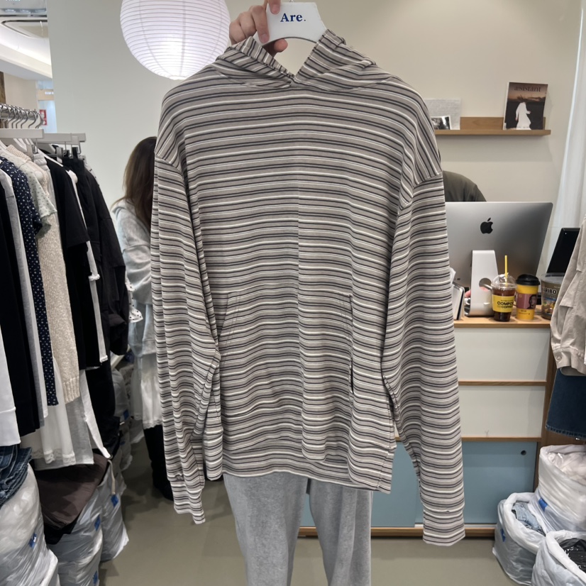 ARE韓國代購女士新品人氣真品時尚長袖T恤連帽衫口袋直筒ARE YOU/ARE長袖T恤圖色1