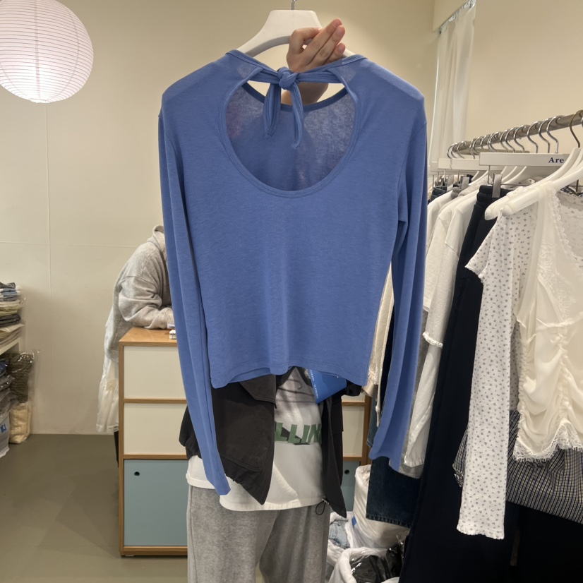 ARE韓國代購女裝新品休閑人氣時尚26春夏真品長袖T恤系帶ARE YOU/ARE長袖T恤