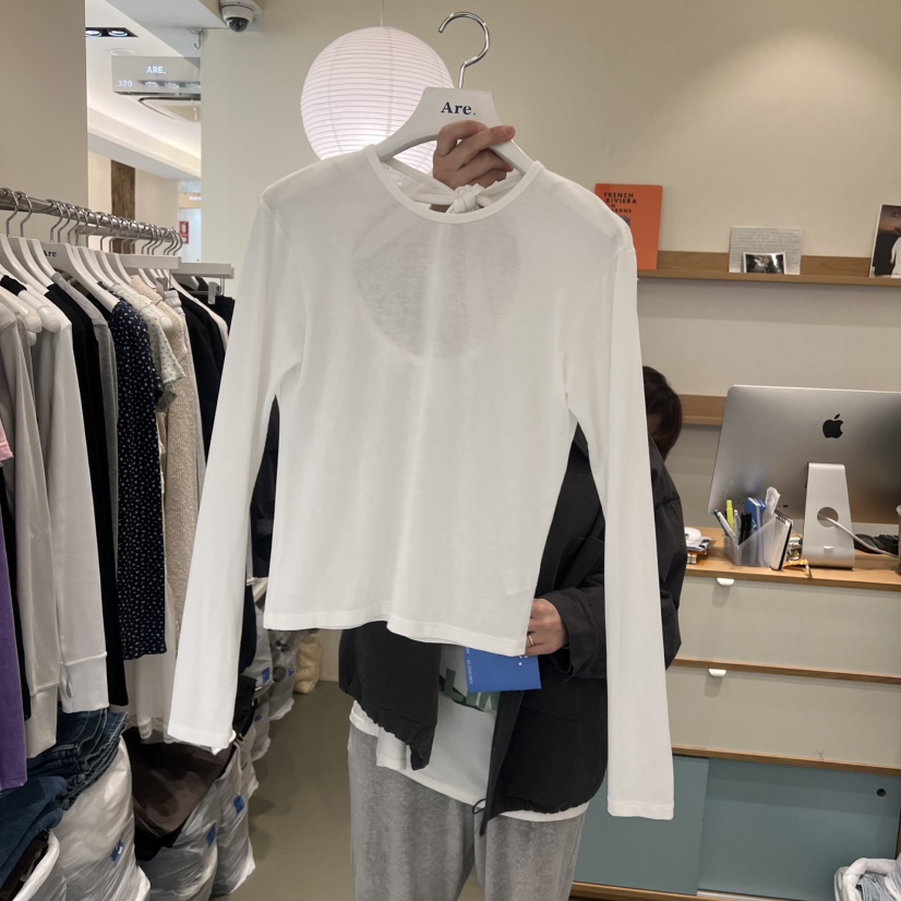 ARE韓國代購女裝新品休閑人氣時尚26春夏真品長袖T恤系帶ARE YOU/ARE長袖T恤圖色2