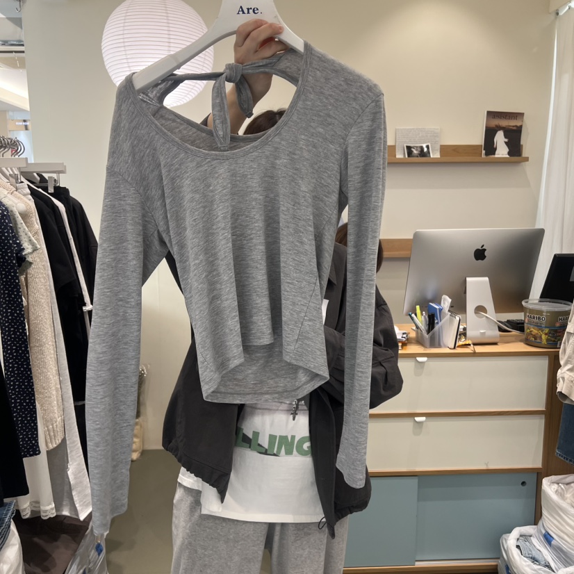 ARE韓國代購女裝新品休閑人氣時尚26春夏真品長袖T恤系帶ARE YOU/ARE長袖T恤圖色3