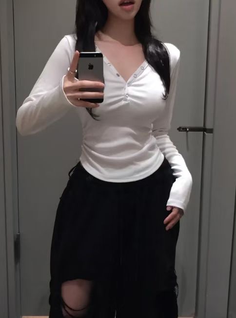 BLUSHER東大門實拍女裝新品26春夏熱賣真品休閑職業長袖T恤BLUSHER長袖T恤圖色1