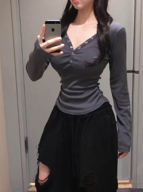 BLUSHER東大門實拍女裝新品26春夏熱賣真品休閑職業長袖T恤BLUSHER長袖T恤圖色2