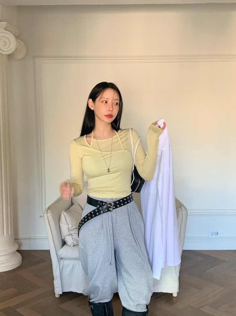 REVE CITE-L東大門代購女士新品真品時尚休閑長袖T恤雙層REVE CITE-L長袖T恤圖色1