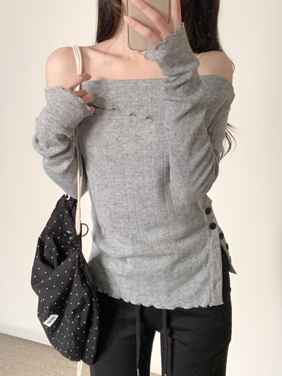 BLUSHER東大門實拍女裝新品人氣時尚休閑推薦職業長袖T恤BLUSHER長袖T恤圖色1