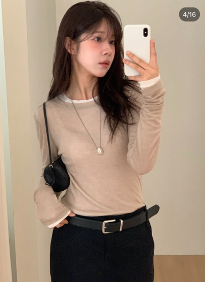 MIELLE-미엘르-OT韓國直郵女士新款熱賣長袖T恤不含腰帶MIELLE-미엘르-OT長袖T恤圖色4