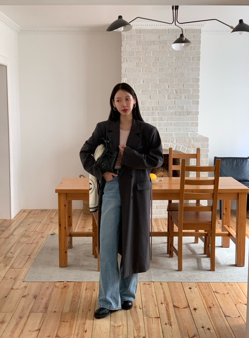 REVE CITE-L東大門直郵女士新品休閑中長款大衣含腰帶系帶REVE CITE-L中長款大衣