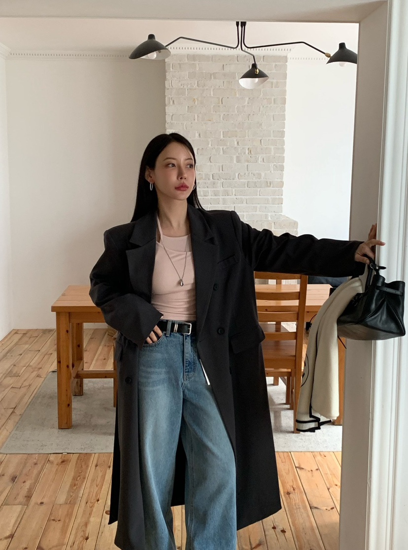 REVE CITE-L東大門直郵女士新品休閑中長款大衣含腰帶系帶REVE CITE-L中長款大衣