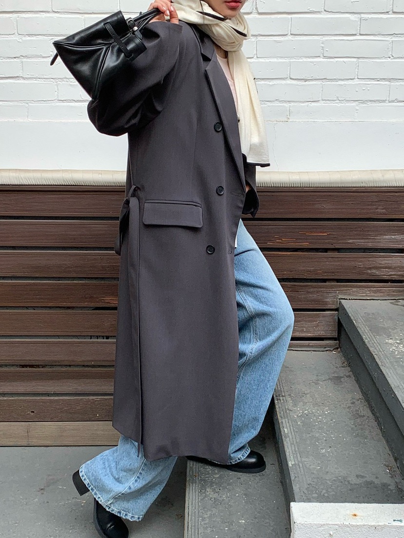 REVE CITE-L東大門直郵女士新品休閑中長款大衣含腰帶系帶REVE CITE-L中長款大衣