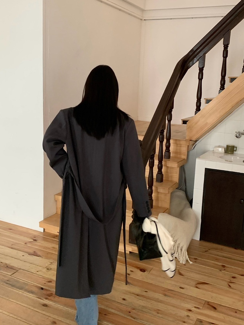 REVE CITE-L東大門直郵女士新品休閑中長款大衣含腰帶系帶REVE CITE-L中長款大衣