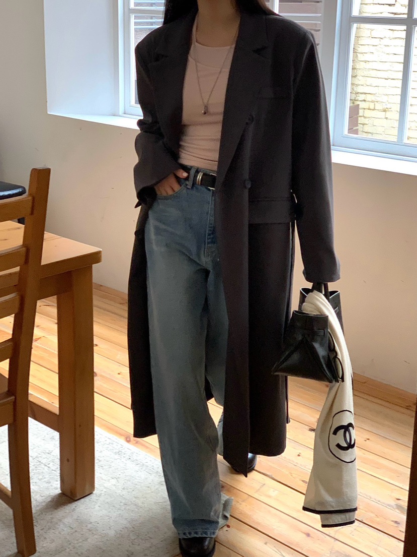 REVE CITE-L東大門直郵女士新品休閑中長款大衣含腰帶系帶REVE CITE-L中長款大衣