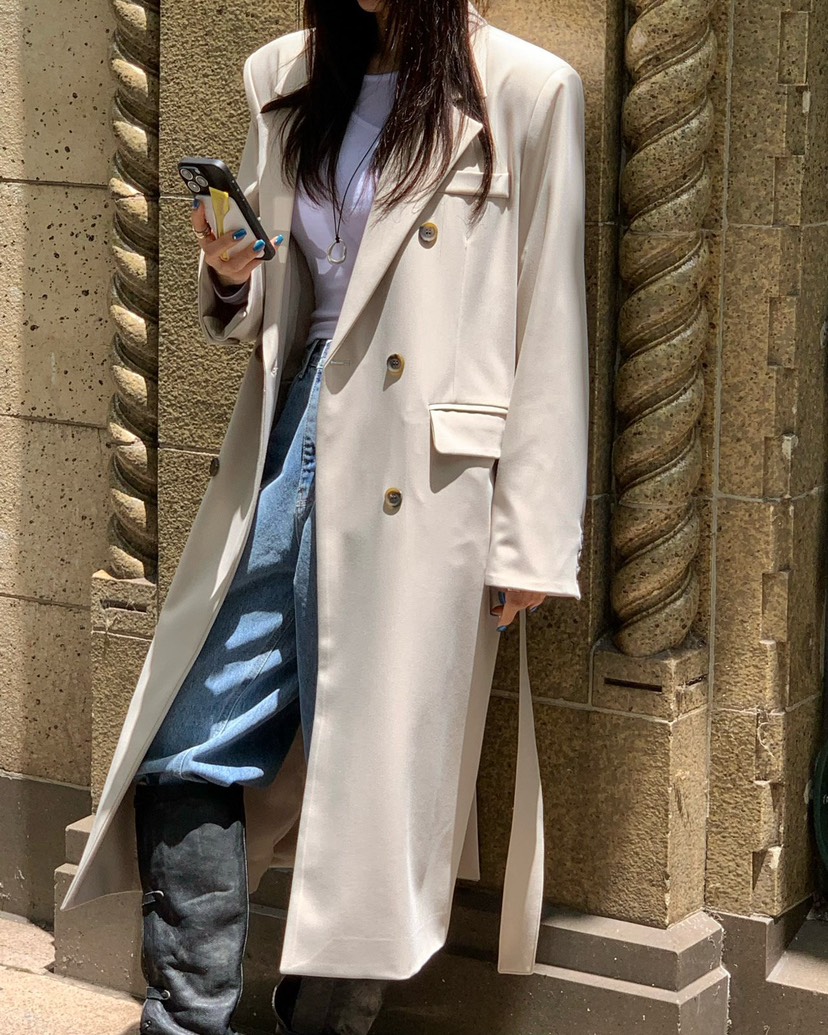 REVE CITE-L東大門直郵女士新品休閑中長款大衣含腰帶系帶REVE CITE-L中長款大衣圖色2