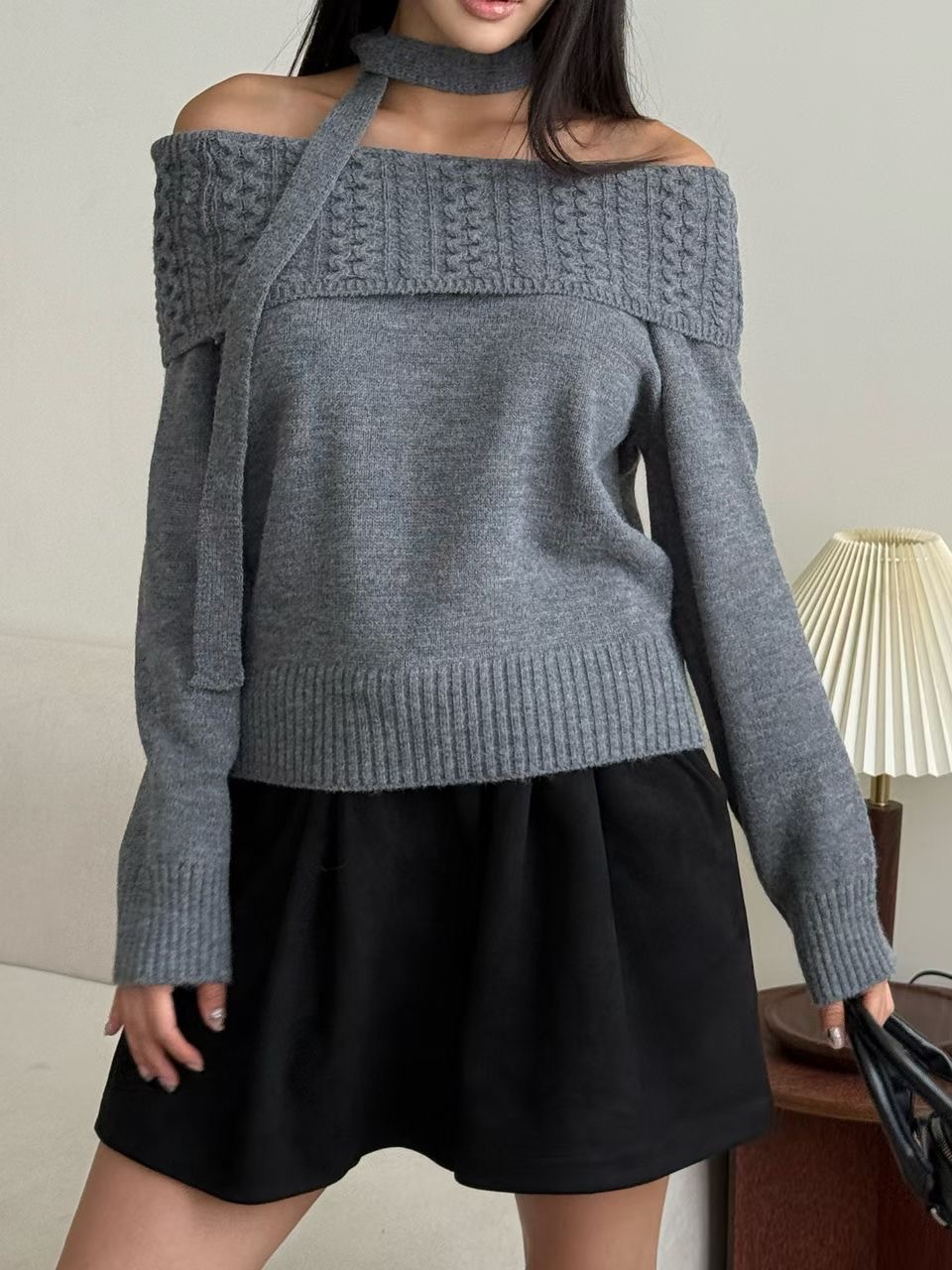 BLUSHER東大門直郵女裝新品推薦熱賣休閑26春夏針織衫含脖帶BLUSHER針織衫圖色1