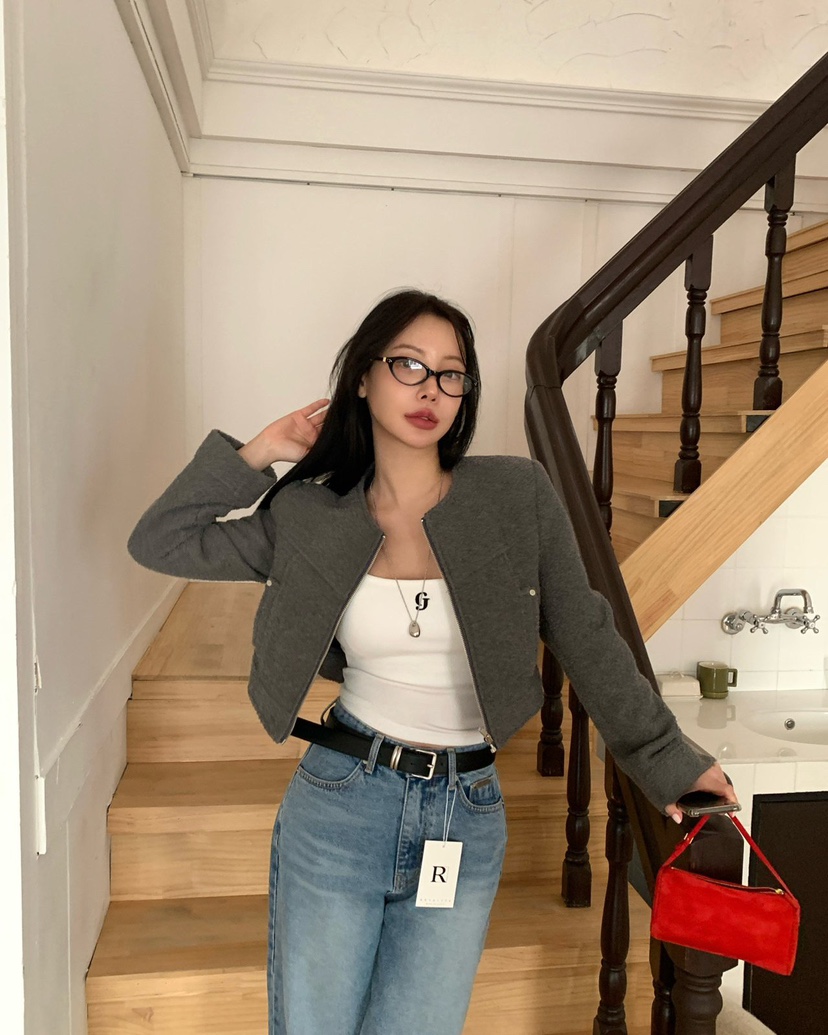 REVE CITE-L韓國代購女裝新品時尚休閑熱賣真品夾克粗花呢REVE CITE-L夾克圖色1