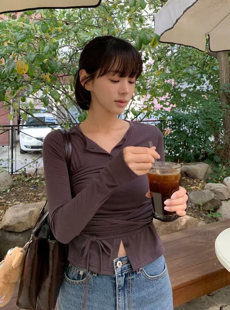 BLUSHER韓國代購女裝新款真品推薦26春夏職業長袖T恤兩件套BLUSHER長袖T恤圖色2