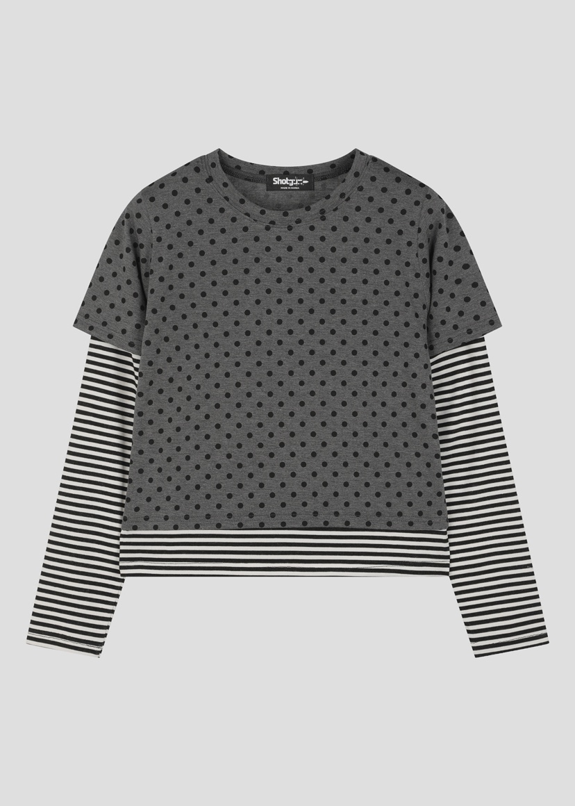 SHOTGUN韓國直郵女裝新品真品熱賣人氣26春夏長袖T恤假兩件SHOTGUN長袖T恤圖色2