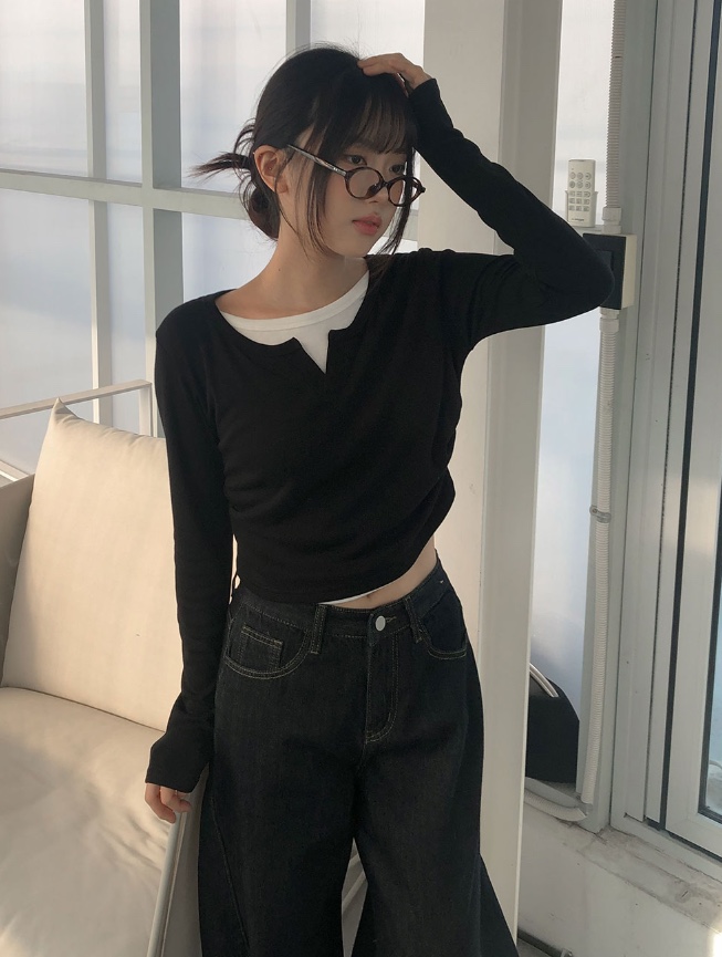 SHOTGUN韓國代購女裝新品真品人氣職業時尚長袖T恤假兩件SHOTGUN長袖T恤