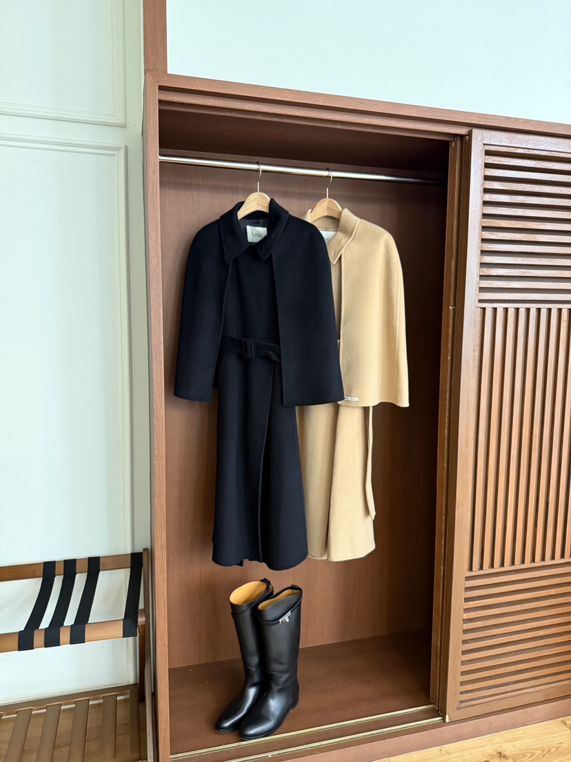 LAVIEU韓國代購女裝新品休閑中長款大衣手工制作含腰帶披肩LAVIEU中長款大衣