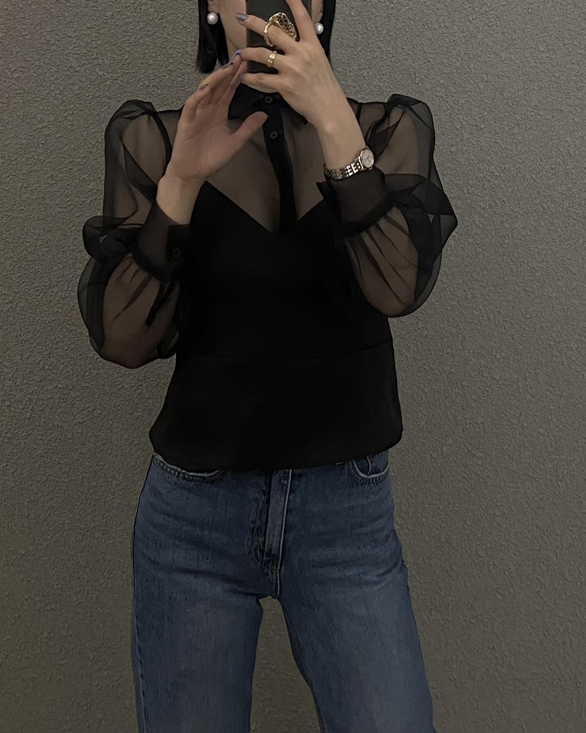 VERNI東大門直郵女裝新款26春夏熱賣人氣休閑襯衫蕾絲衫透視VERNI襯衫/蕾絲衫