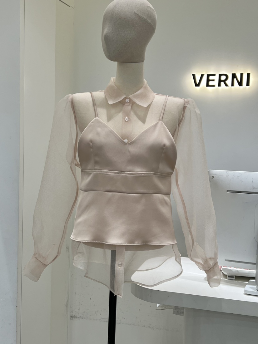 VERNI東大門直郵女裝新款26春夏熱賣人氣休閑襯衫蕾絲衫透視VERNI襯衫/蕾絲衫圖色2