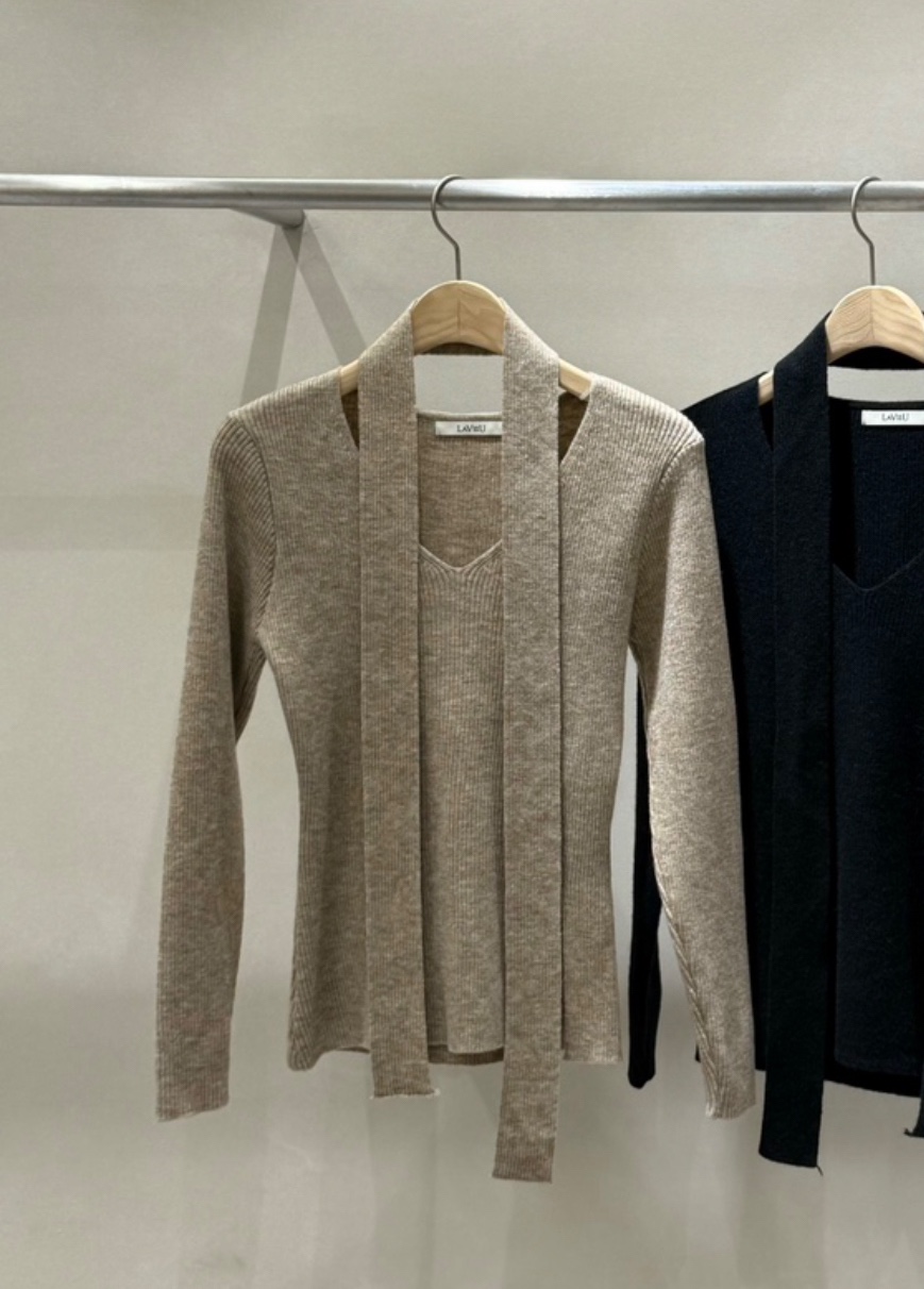 LAVIEU韓國代購女裝新款真品休閑人氣熱賣針織衫含圍巾套裝LAVIEU針織衫圖色1