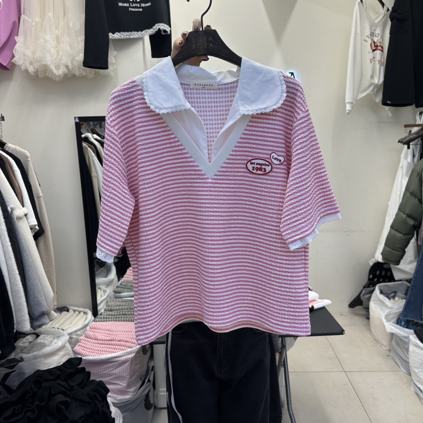 BORA BORA韓國直郵女士新款時尚真品推薦人氣熱賣T恤假兩件BORA BORAT恤圖色1