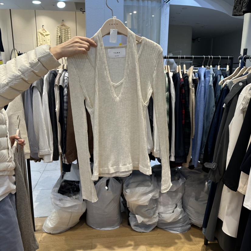 TARA韓國代購女裝新品26春夏職業時尚熱賣針織衫假兩件修身TARA針織衫圖色2