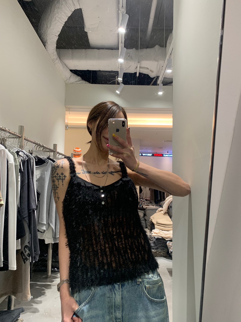 OKIE韓國代購女裝新品真品休閑26春夏職業吊帶背心雪紡紐扣OKIE吊帶/背心