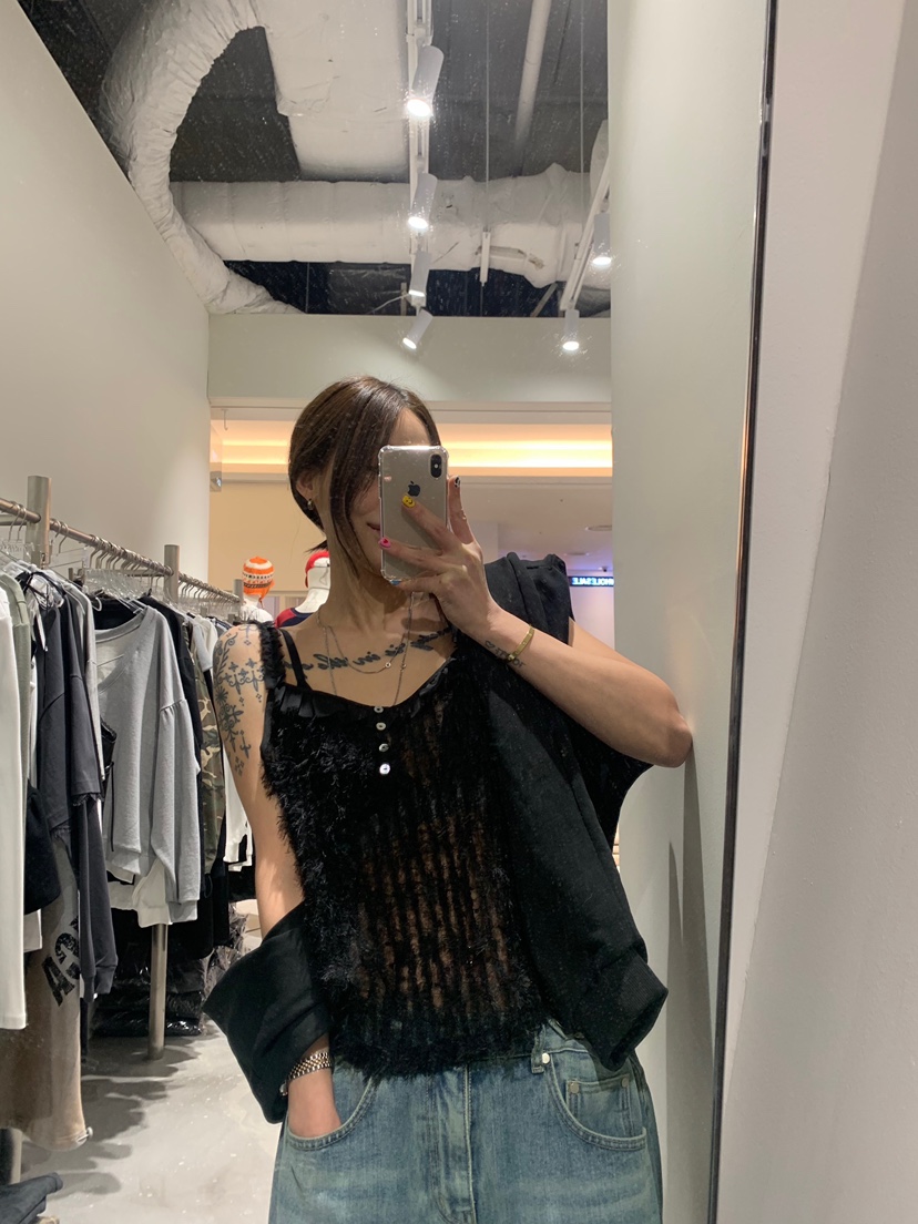 OKIE韓國代購女裝新品真品休閑26春夏職業吊帶背心雪紡紐扣OKIE吊帶/背心