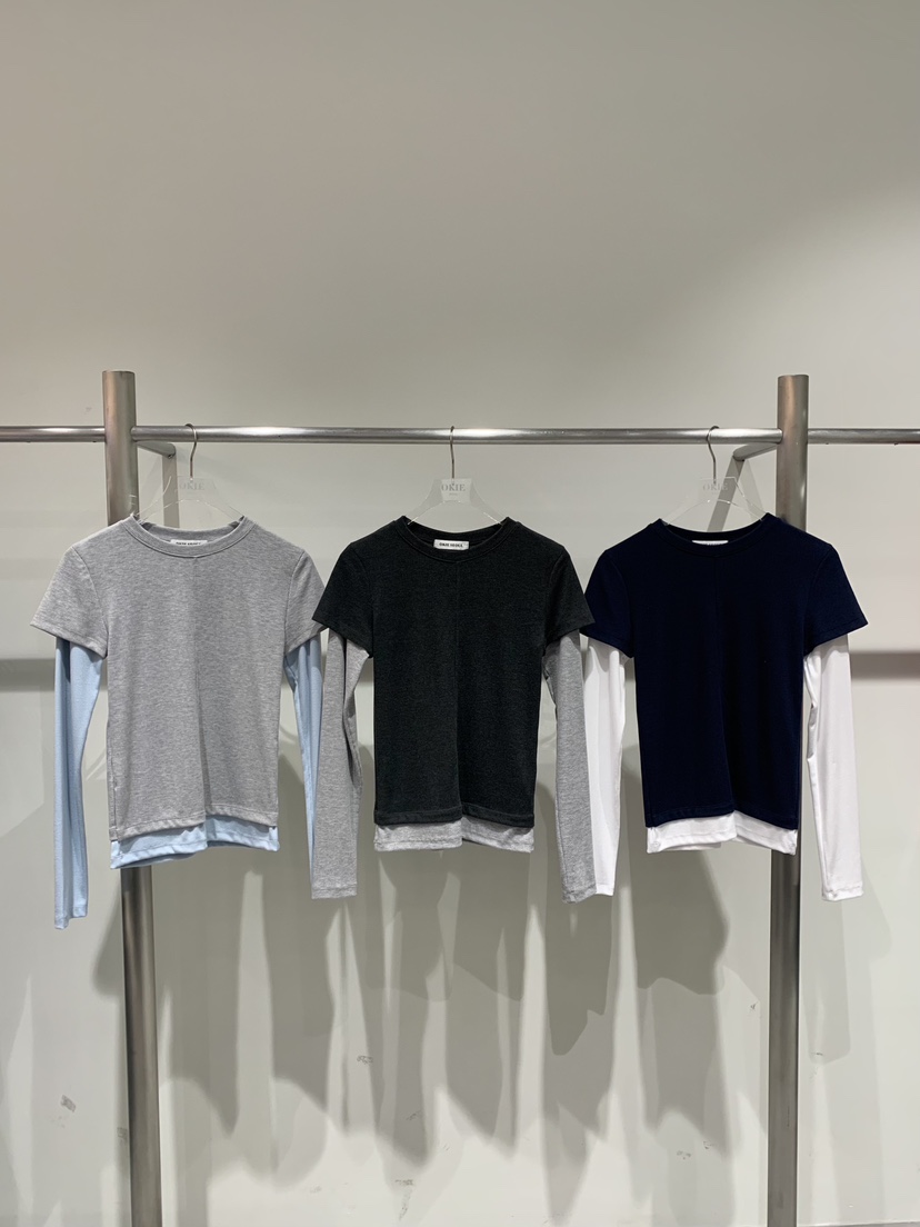 OKIE韓國直郵女士新款26春夏推薦時尚職業熱賣長袖T恤假兩件OKIE長袖T恤